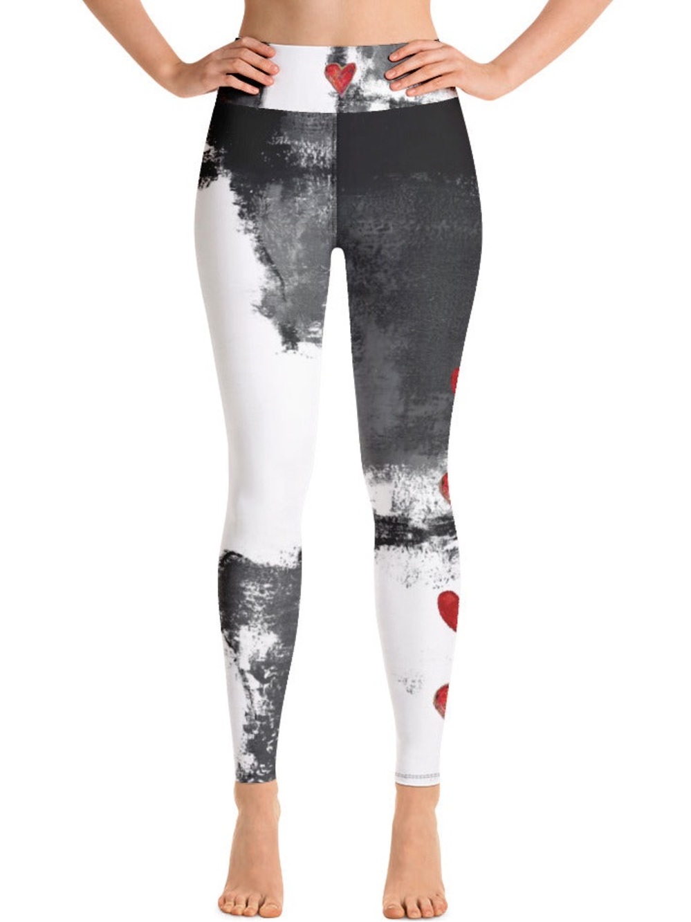 Debbie Dannheisser Fine Art Dance Leggings Abstract Woman Black White Red Hearts